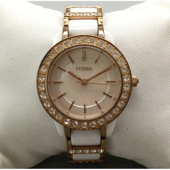 Fossil Jesse Ceramic White & Rose Tone Watch Fossil CE-1041 Jesse Crystals White Ceramic Bracelet Rose  main image 4